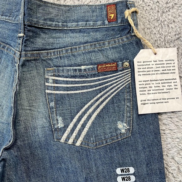 7 For All Mankind Denim - 7 For All Mankind Dojo Jeans Womens 28 Blue Flare Distressed Embroidered USA